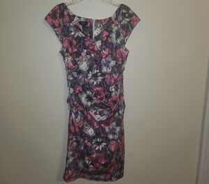 Suzi Chin Pink and Purple Floral Midi Dress